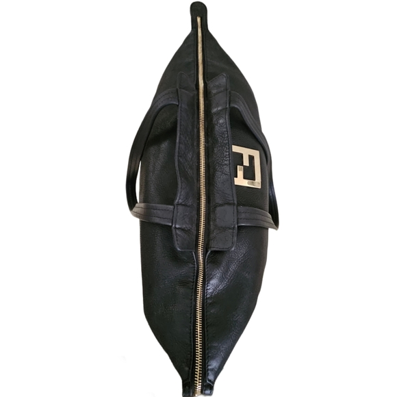 Authentic Extra Large Fendi Black Metallic Nubuck Leather Chain Shoulder Bag - Picture 7 of 16